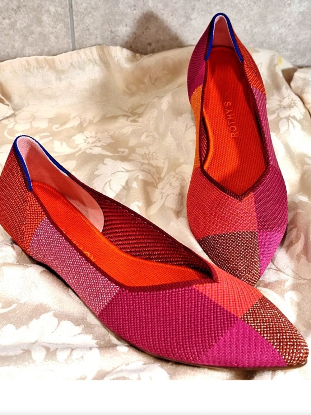 Rothy's The Point pink color block flats sz 9.5